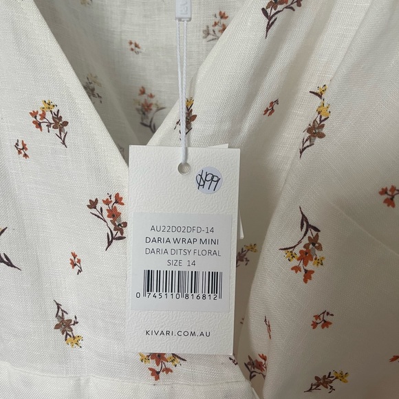 Kivari - Daria Wrap Mini Dress - Ditsy Floral - US 10 / AU 14 Linen NWT - Picture 9 of 10